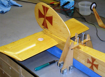 A couple of hold downs secure the fuselage so it can't move while using a router on the stabilizer.