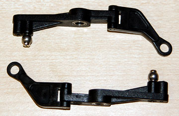 The assembled flybar control levers and linkages.