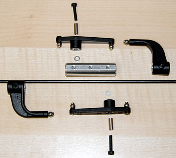 Parts to assemble to the flybar seesaw hub.
