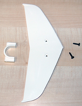 The stabilizing fin, stabilizing fin bracket and self-tapping screws.