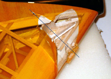 The propeller caused a lot of damaged when it sliced through the wing.