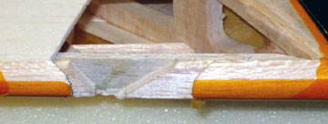 A portion of the sub-leading edge is removed to make it easier to splice in a new piece.