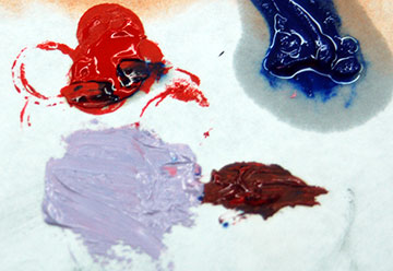 Mix Red, Blue and White oil paint to make a light violet color.