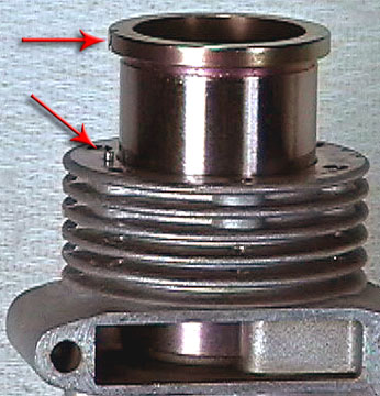 Photo showing how notch in cylinder liner aligns with pin in crankcase