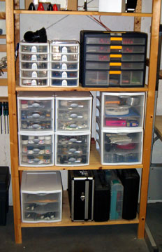 RubberMaid Cabinets used to store a variety of modeling supplies.
